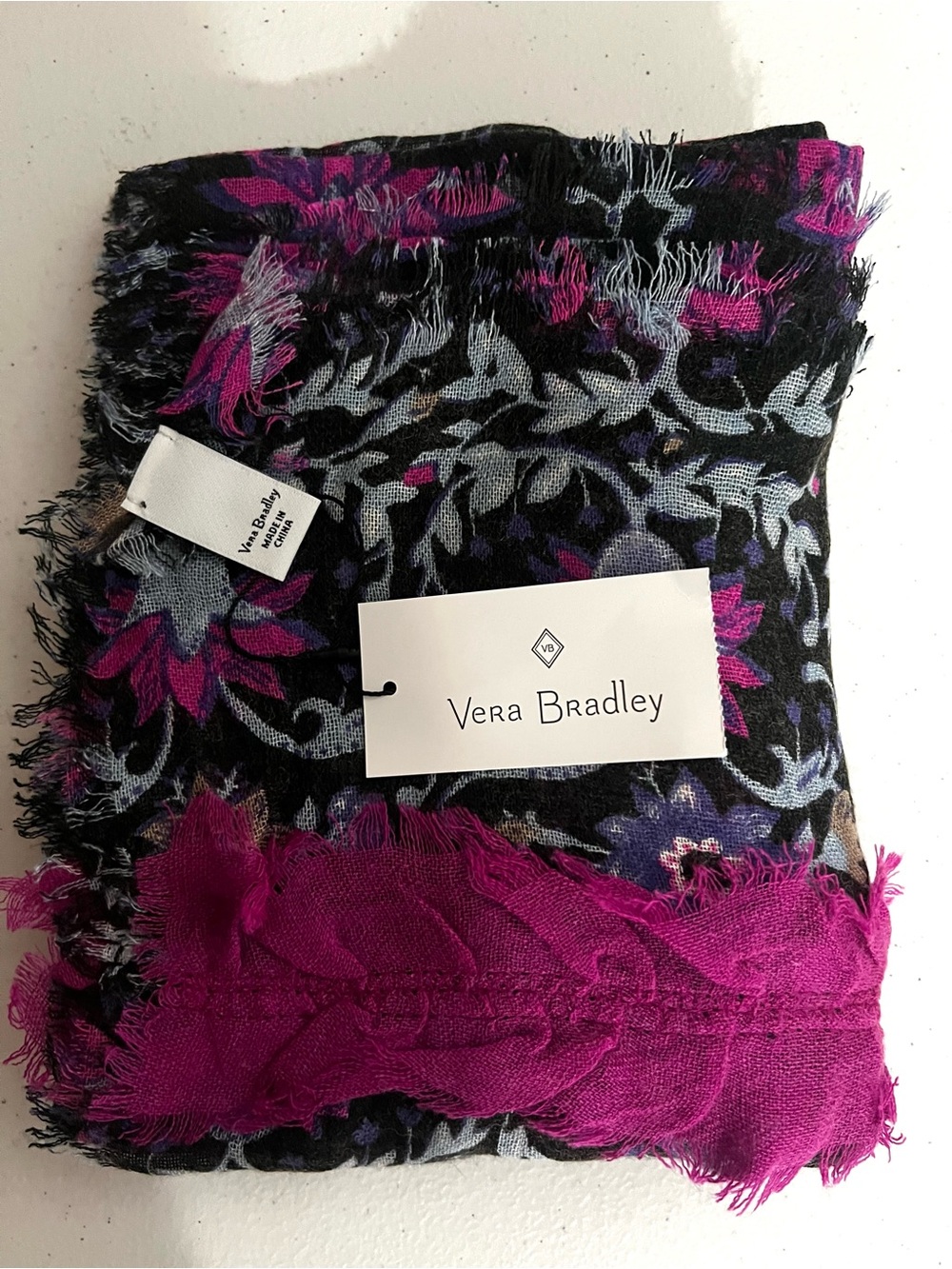 Vera Bradley Floral Scarf - Black, Magenta & Purple